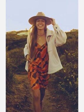 NWOT Saturday/Sunday by Anthropologie Marni Orange Midi Slip Dress Size S